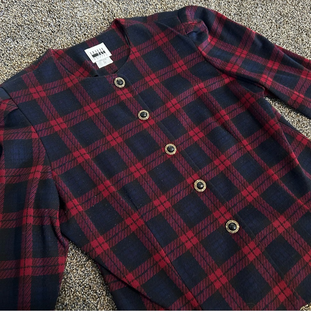 Vintage Plaid Blazer Jacket in Navy and Red